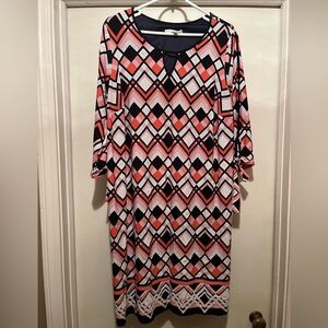 Sandra Darren Long Sleeve Geometric Dress